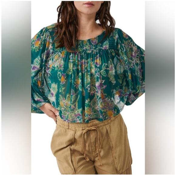 Free People Floral Up For Anything Blouse Balloon Sleeve - Picture 2 of 13